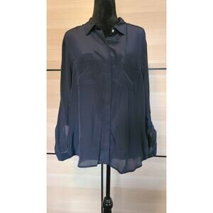 Banana Republic Womens Twee Sheer Silk Shirt Size XL Roll Tab Preppy Work Luxury